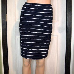 Navy Blue and White Striped Pencil Skirt Stretch with Elastic Waist AQUA brand